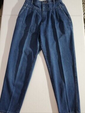 VTG 80s Sz 14 Lee Jeans Valley Girl High Waist Hip Pleated Relaxed Med Dark Blue